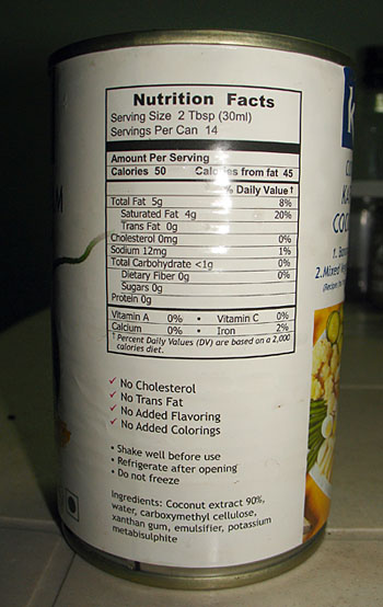 coconut cream nutrition facts